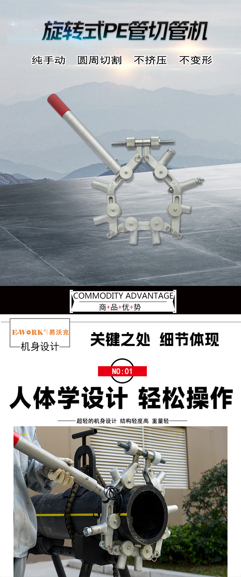 易沃克600型旋轉(zhuǎn)式塑料管切管機塑料管子割刀產(chǎn)品概述